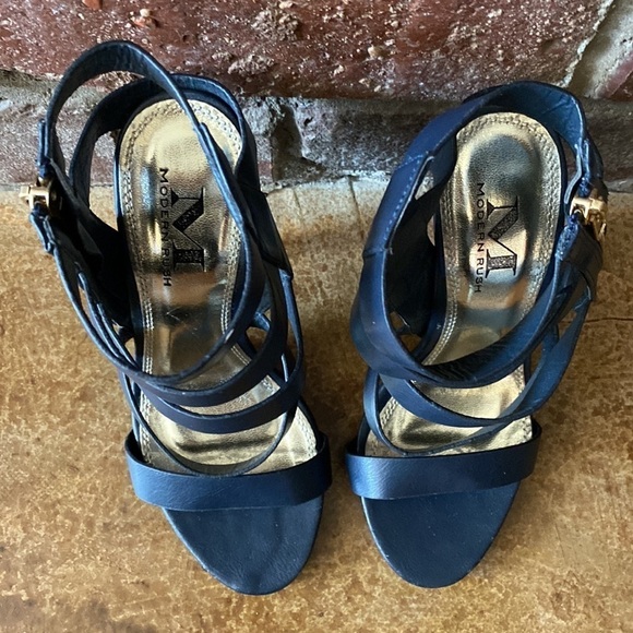 Modern‎ Rush Navy leather strappy heel sandals - Picture 3 of 8